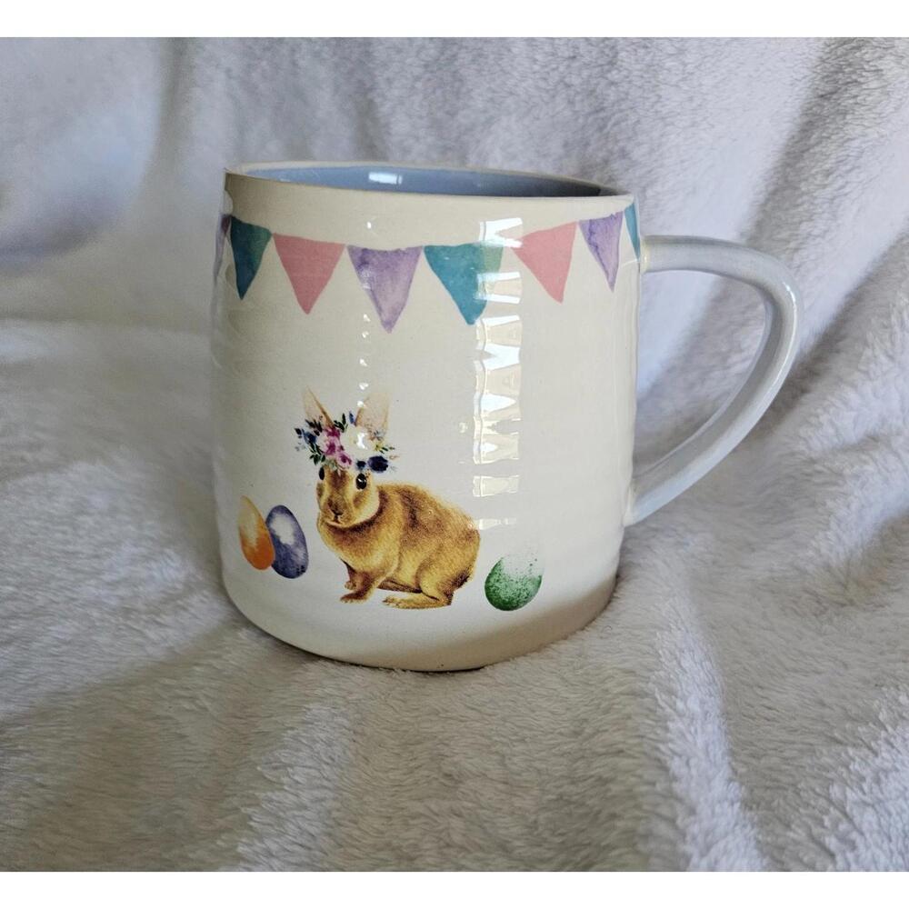Harvest Green Studio Coffee Mug Tea Cup Bunny Rabbit Easter Eggs Pastel 4"